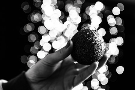 Decorated Christmas ornaments and blurred lights