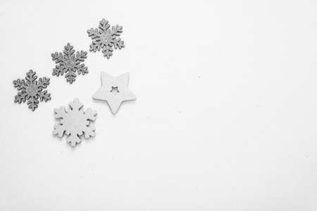 Decorated Christmas ornaments and blurred lightsの写真素材