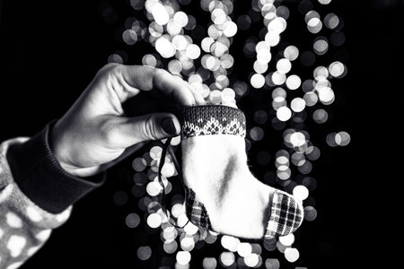Decorated Christmas ornaments and blurred lights