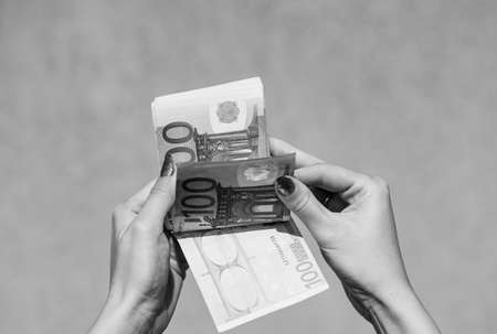 Money EURO banknotes. Inflation and economy concept in Europeの写真素材