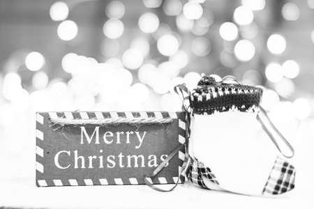 Decorated Christmas ornaments and blurred lightsの写真素材