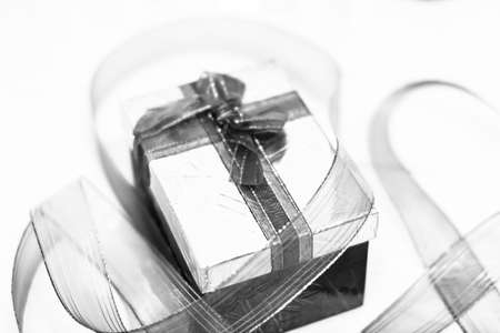 Decorated Christmas ornaments and blurred lightsの写真素材