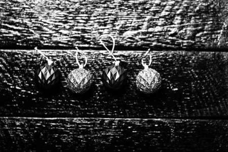 Decorated Christmas ornaments and blurred lightsの写真素材