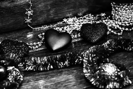 Decorated Christmas ornaments and blurred lightsの写真素材