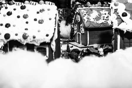 Decorated Christmas ornaments and blurred lightsの写真素材