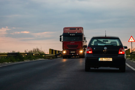Car traffic, pollution, traffic jam in the morning and evening in the capital city of Bucharest,...