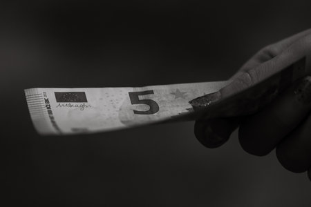 EURO banknote, photo of EUR currency. EUR money inflation in Europeの写真素材