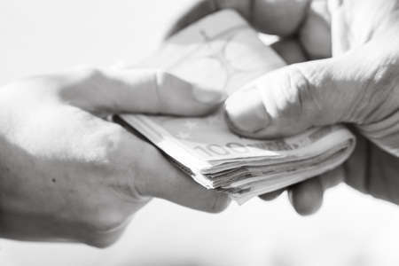 EURO banknote, photo of EUR currency. EUR money inflation in Europeの写真素材