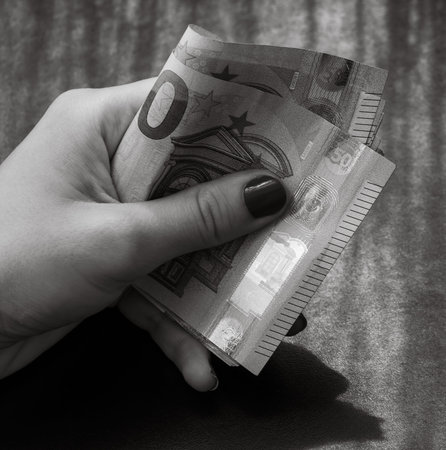 EURO banknote, photo of EUR currency. EUR money inflation in Europe