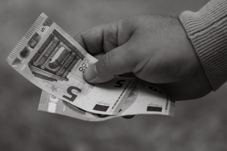 EURO banknote, photo of EUR currency. EUR money inflation in Europeの写真素材