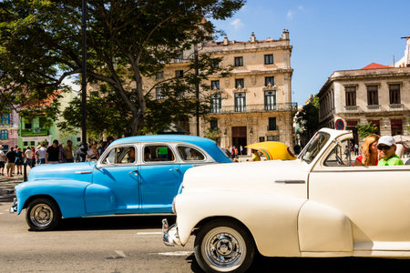 Classic American car used as private taxi in Havana, Cuba, 2022のeditorial素材