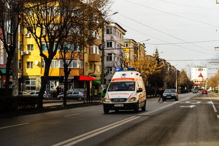 Car traffic at rush hour in downtown area of the city Bucharest, Romania, 2022のeditorial素材