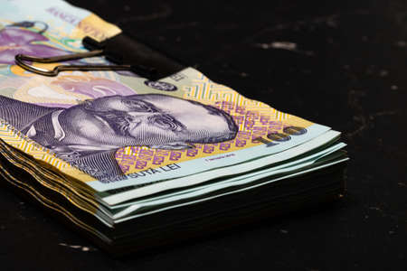 Romanian LEI currency. Europe inflation, LEI moneyの写真素材