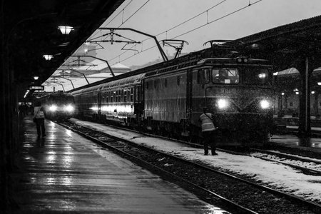 Train at Bucharest North Railway Station (Gara de Nord Bucharest) Romania, 2022のeditorial素材