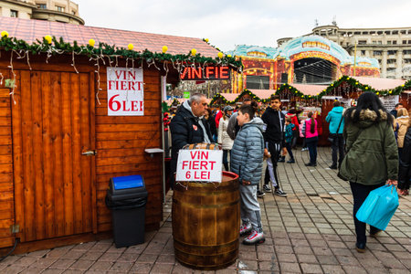 People at Bucharest Christmas Market in downtown Bucharest, Romania, 2022のeditorial素材