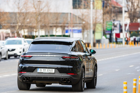 Porsche luxury car in traffic in Bucharest, Romania, 2022のeditorial素材