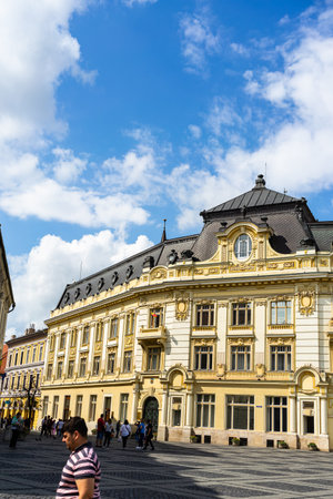 People and tourists  wandering on the streets of old town Sibiu, Romania, 2022のeditorial素材