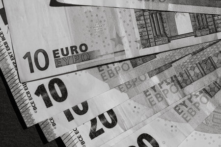 Close up of money euro banknotes, background of money euro isolated.
