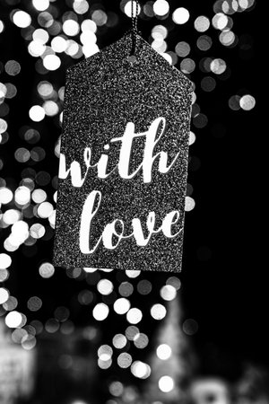 Decorated Christmas ornaments and blurred lightsの写真素材