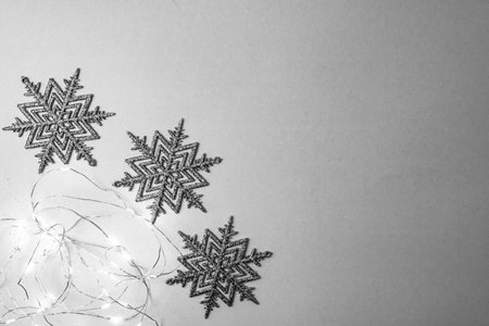 Decorated Christmas ornaments and blurred lightsの写真素材