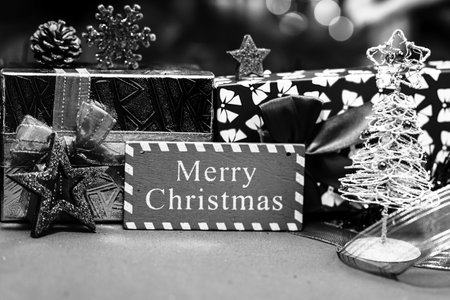 Decorated Christmas ornaments and blurred lights