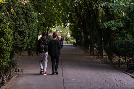 People and tourist wander in the park. Bucharest, Romania, 2022の写真素材