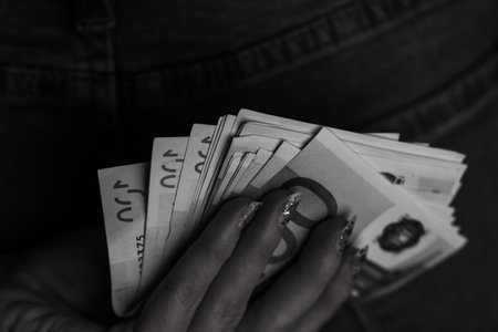 Euro banknotes. Inflation, expenses and income. Finance and savings in EURO currencyの写真素材