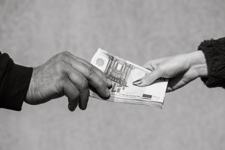 Euro banknotes. Inflation, expenses and income. Finance and savings in EURO currencyの写真素材