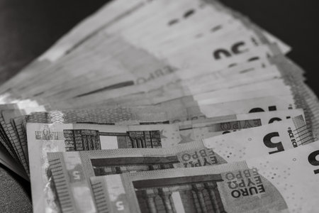 Euro banknotes. Inflation, expenses and income. Finance and savings in EURO currencyの写真素材