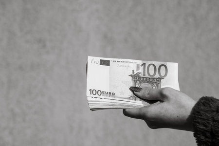 Euro banknotes. Inflation, expenses and income. Finance and savings in EURO currencyの写真素材