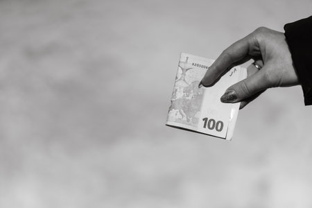 Euro banknotes. Inflation, expenses and income. Finance and savings in EURO currencyの写真素材