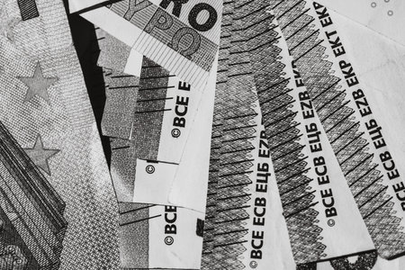 Close up of money euro banknotes, background of money euro isolated.