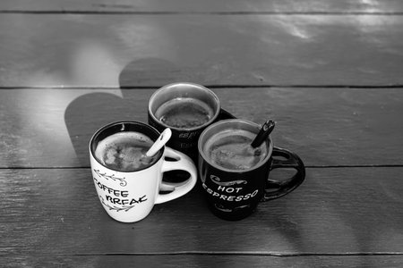 Black coffee cup. Breakfast coffee concept