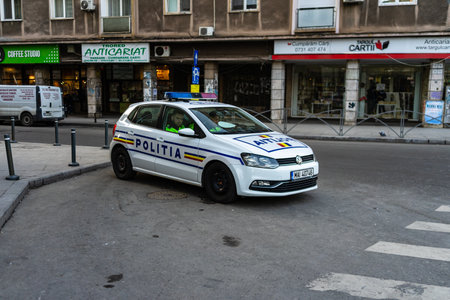 Romanian Police Car (Politia Rutiera) in Bucharest traffic, Romania, 2022のeditorial素材