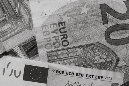 Close up of money euro banknotes, background of money euro isolated.の写真素材