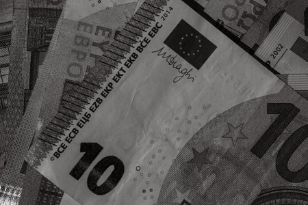 Close up of money euro banknotes, background of money euro isolated.