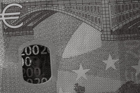 Selective focus on detail of EURO banknotes. Close up macro detail of EURO banknotes. World money...