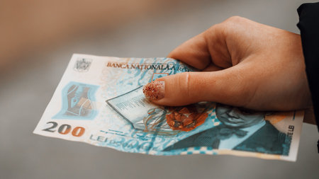 Romanian LEI Currency Banknote. RON Money European Currencyの写真素材