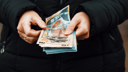Romanian LEI Currency Banknote. RON Money European Currencyの写真素材