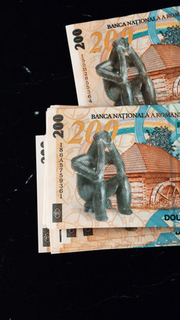 Romanian LEI Currency Banknote. RON Money European Currencyの写真素材