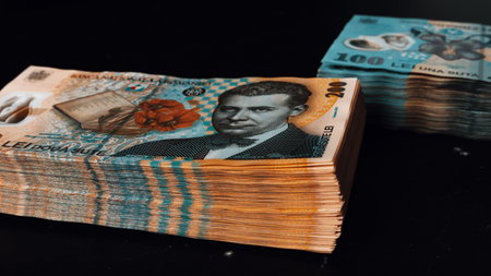 Romanian LEI Currency Banknote. RON Money European Currencyの写真素材