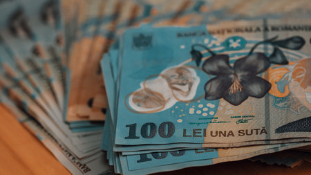 Romanian LEI Currency Banknote. RON Money European Currencyの写真素材