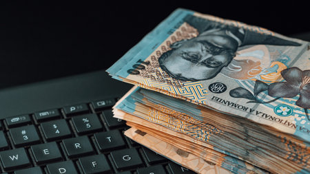 Romanian LEI Currency Banknote. RON Money European Currencyの写真素材