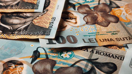 Romanian LEI Currency Banknote. RON Money European Currencyの写真素材