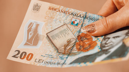 Romanian LEI Currency Banknote. RON Money European Currencyの写真素材