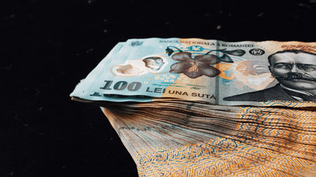 Romanian LEI Currency Banknote. RON Money European Currencyの写真素材