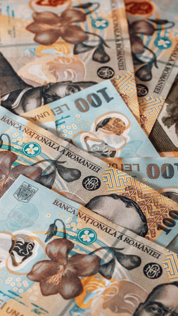 Romanian LEI Currency Banknote. RON Money European Currencyの写真素材