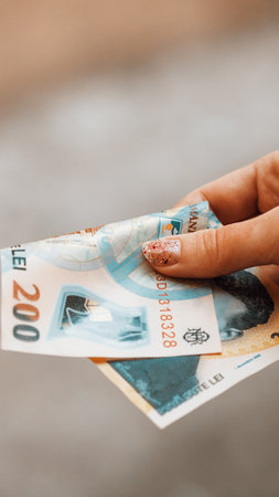 Romanian LEI Currency Banknote. RON Money European Currencyの写真素材