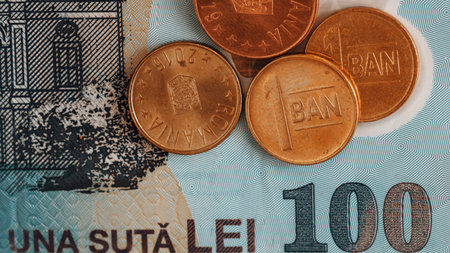 Romanian LEI Currency Banknote. RON Money European Currencyの写真素材