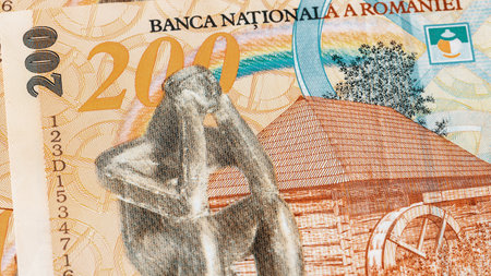 Romanian LEI Currency Banknote. RON Money European Currencyの写真素材